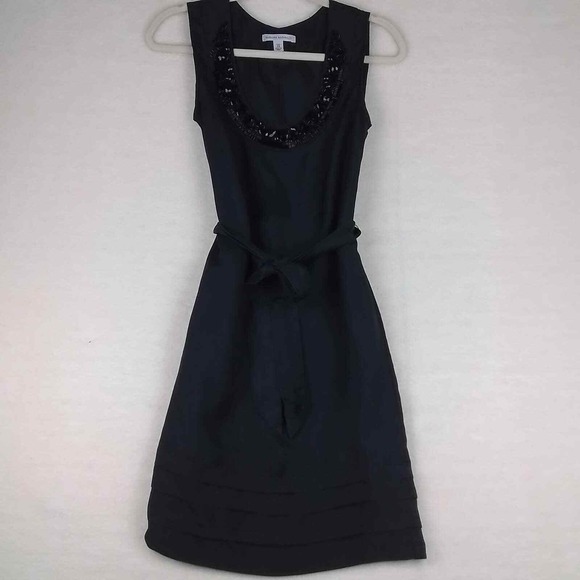 Banana Republic Dresses & Skirts - Banana‎ Republic Dress XS Black 100% Silk Sleeveless Beaded Neck Belted Sheath